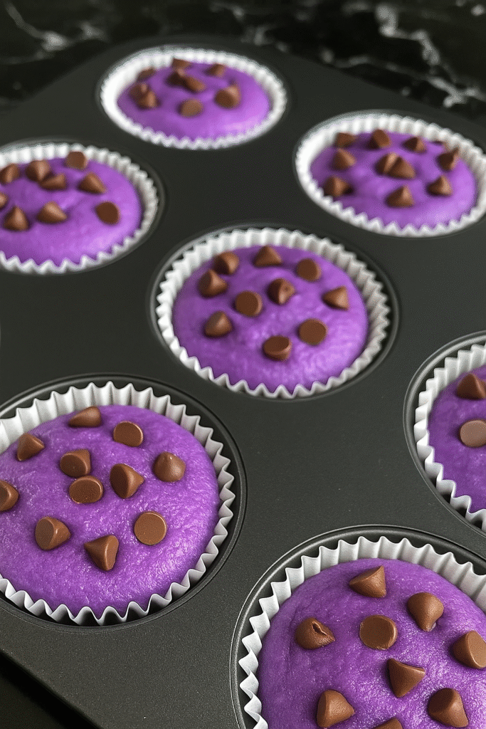 Ube Cupcakes With Chocolate Chips steps