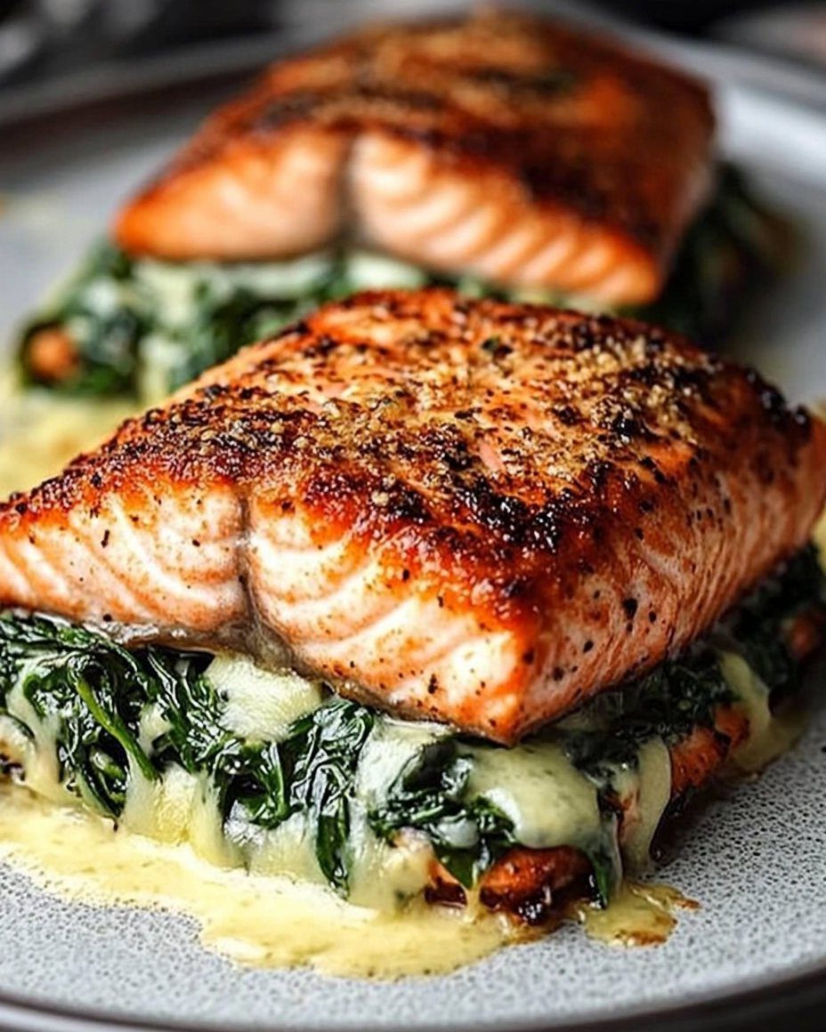 Ultimate Blackened Salmon Stuffed with Spinach Flaky Fish
